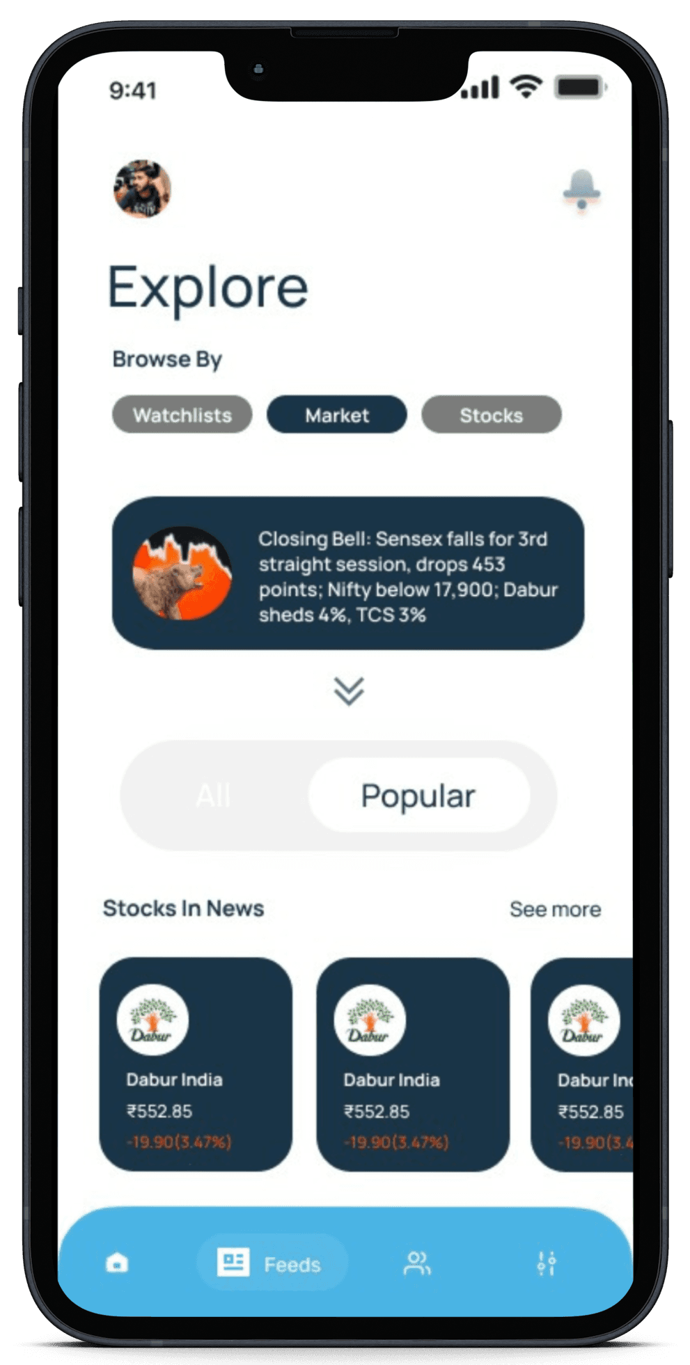 Finobird app explore screen