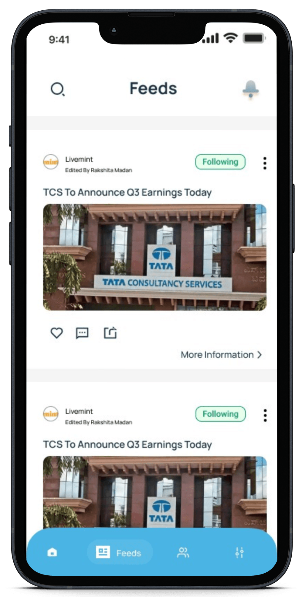 Finobird app feed screen